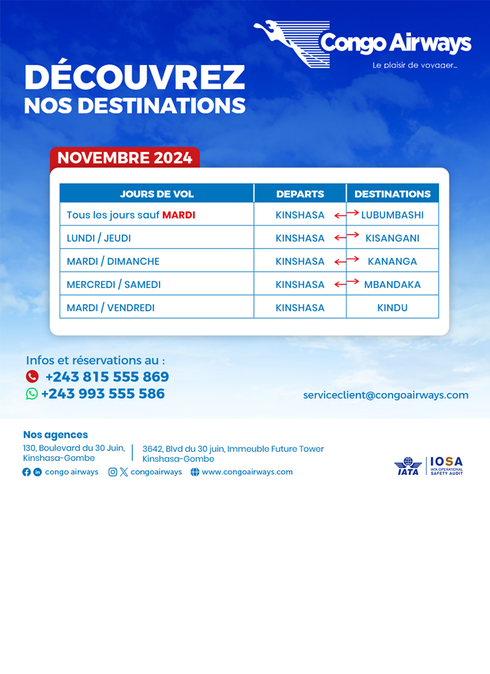 Congo Airways Kinshasa MonCongo Compagnie aérienne Kinshasa MonCongo